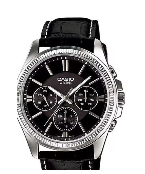 CASIO MTP-1375L-1AVDF Leather Analog Round 35 Casual Watch For Men Black