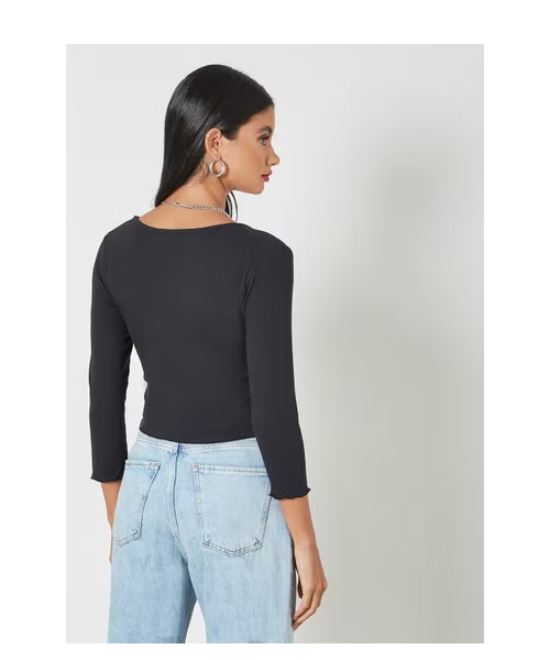 V-Neck full sleeve Back less tie crop top( BLACK)