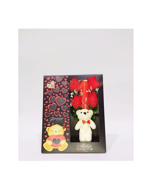 Small Teddy Bear With Flowers - Multicolour 20 cm
