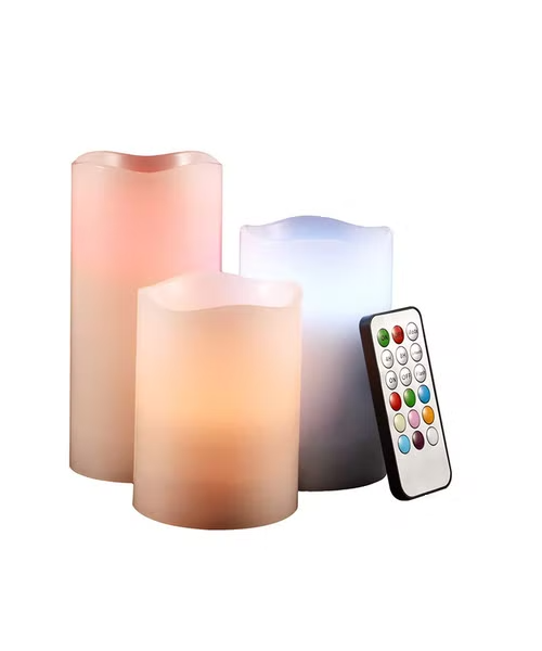 مجموعة من 3 شمعات بدون لهب مع جهاز تحكم عن بعد من لوما - متعدد الألوان