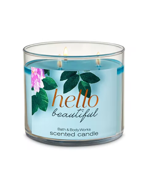 Bath & Body Works Hello Beautiful 3 Wick Floral Scented Candle - Blue