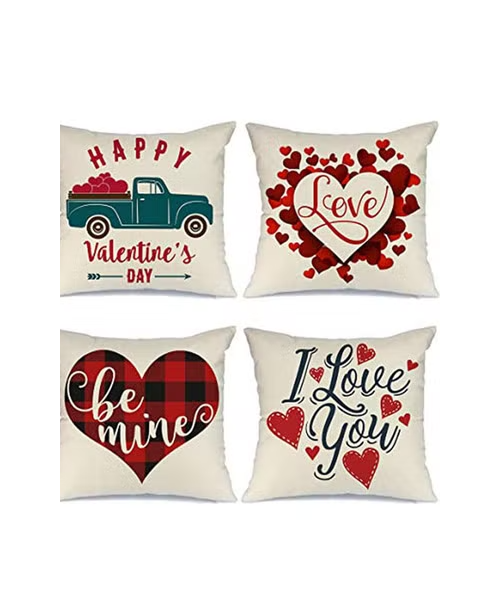 Decalac Valentines Day Printed Set Of 4 Pillow Covers - Off White 40X40 Inch