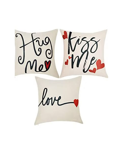 Decalac Valentines Day Printed Set Of 3 Pillow Covers - Off White 40X40 Inch