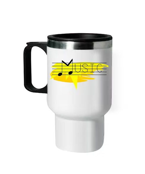 Music Printed Stainless Steel Thermal Mug - White Yellow
