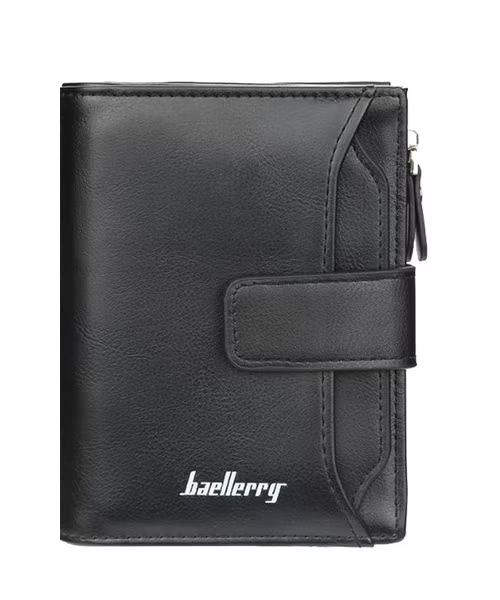 Baellerry Solid Capsule Leather Zip Up Wallet For Men - Black 13X9.5X3 Cm