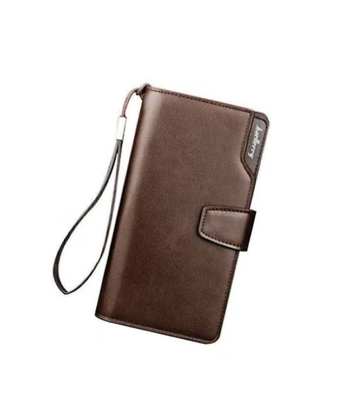 Baellerry Leather Solid Capsule Zip Up Handle Wallet For Unisex - Brown 19.5X2.5X12 Cm