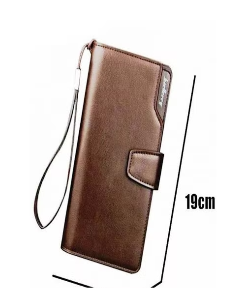Baellerry Leather Solid Capsule Zip Up Handle Wallet For Unisex - Brown 19.5X2.5X12 Cm