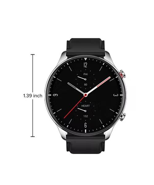 ساعة ذكية جى تى ار 2 بتصميم ثلاثي الأبعاد منحني بدون حواف بتصميم كلاسيكي من أمازفيت - أسود