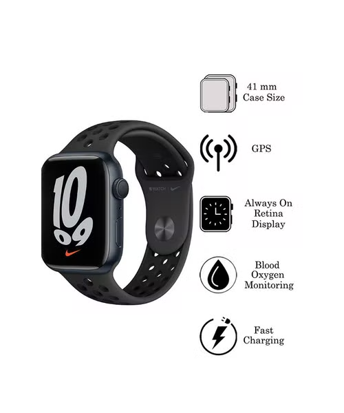 Apple Smart Watch Nike Series 7 GPS 41mm Aluminum Case With Sport Band Anthracite - Black