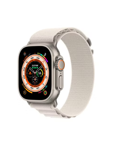 Apple Smart Watch Ultra GPS Cellular 49mm Titanium Case With Alpine Loop - Medium Starlight - Off White