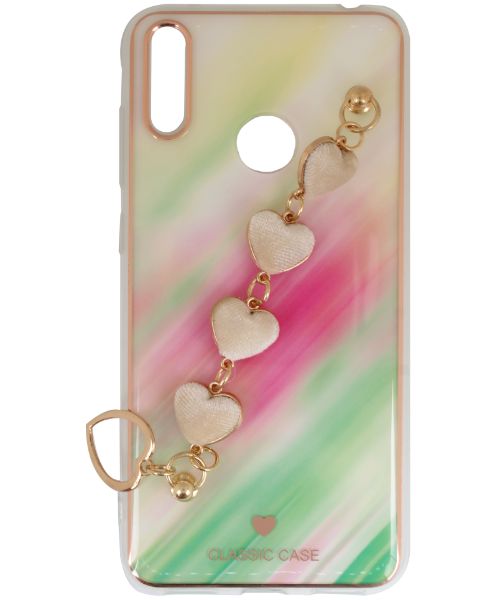 My Choice Sparkle Love Hearts Cover with Strap Back Mobile Cover For Huawei Y7 2019 - Multi Color