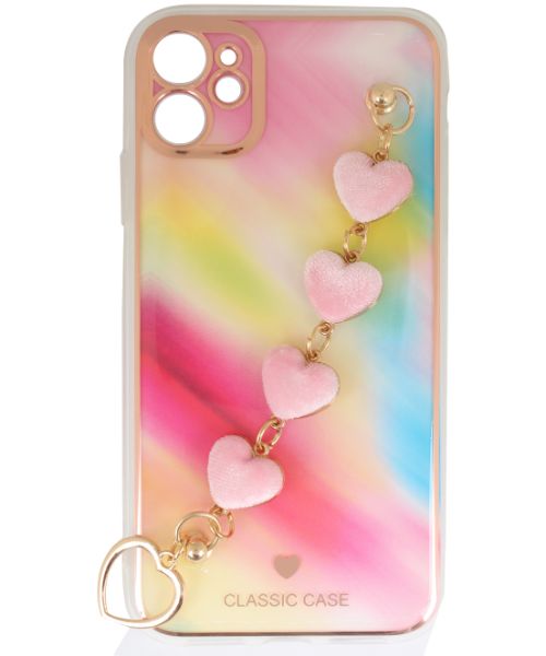 My Choice Sparkle Love Hearts Cover with Strap Back Mobile Cover For Apple iPhone 11 - Multi Color