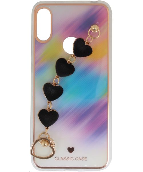 My Choice Sparkle Love Hearts Cover with Strap Back Mobile Cover For Huawei Y6 2019 - Multi Color