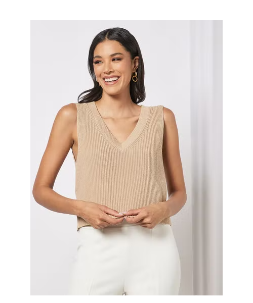 Sleeveless Knit Top - Beige - Ladies