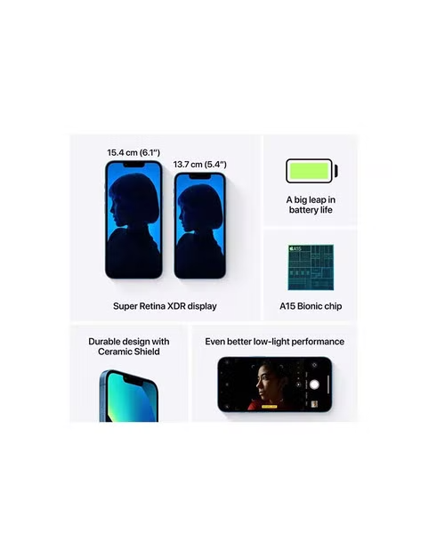 موبايل ذكي ايفون 13 تقنية 5G مزدوج الشريحة 128 جيجابايت 4 جيجابايت من أبل - أزرق MLPK3AA/A