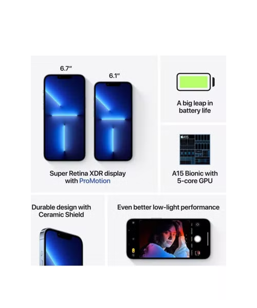 موبايل ذكي ايفون 13 برو ماكس تقنية 5G مزدوج الشريحة 128 جيجابايت 6 جيجابايت من أبل - أزرق سييرا iPhone 13 Pro Max
