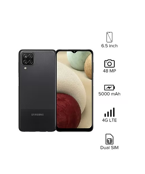 Samsung Galaxy A12 Dual SIM 4G LTE 128 GB 4 GB Smart Phone - Black A12