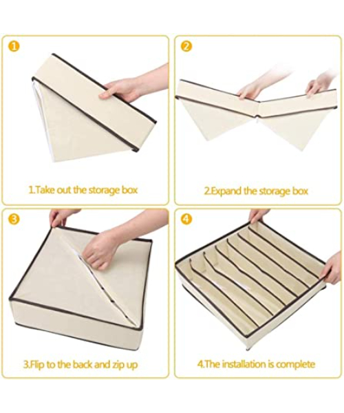 Set Of 4 Pieces Underwear Organizer Washable Wardrobe Foldable Drawer Mesh  Separation Box - Beige