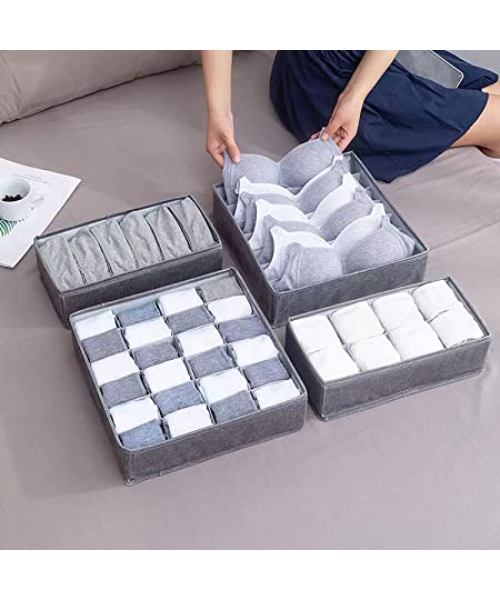 Set Of 4 Pieces Underwear Organizer Washable Wardrobe Foldable Drawer Mesh  Separation Box - Grey