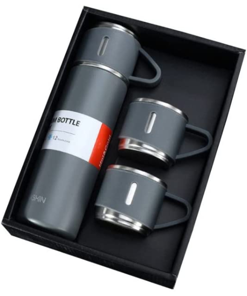 Vacuum flask with 2 cups, grey