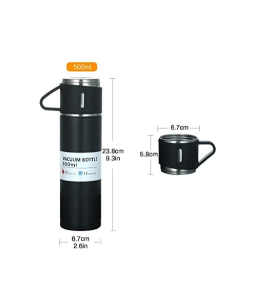 3-Piece Set 304 Stainless Steel Vacuum Flask 500ML Portable