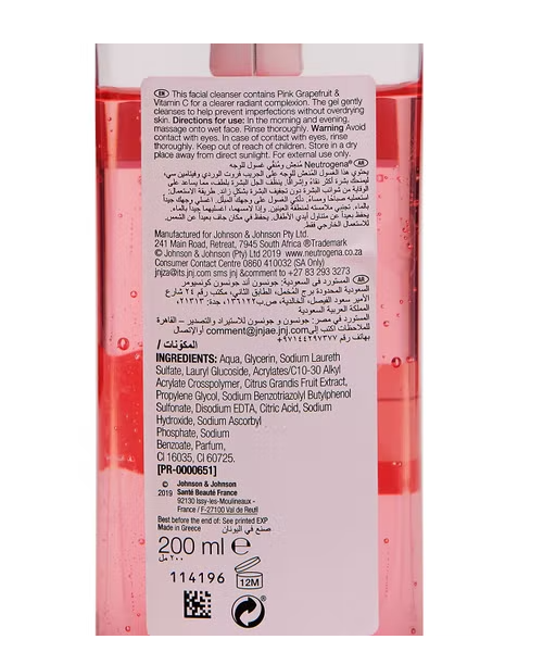 Neutrogena Fresh & Clear Acne Prone Face Wash Pink Grapefruit 200Ml