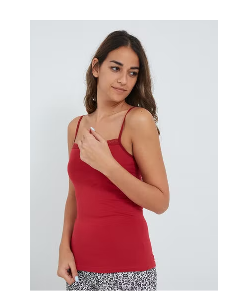 High Streets Comfy Fit Cotton Square Neck Solid Sleeveless Undershirt for  Women - Red