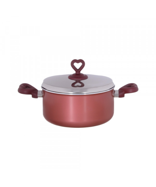 Nouval Lovely Heart Teflon Cooking Pot 22 cm - Dark Red
