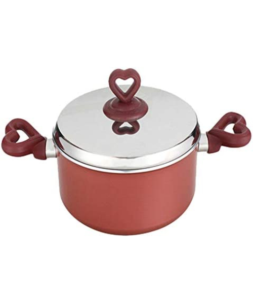 Nouval Lovely Heart Teflon Cooking Pot 22 cm - Dark Red