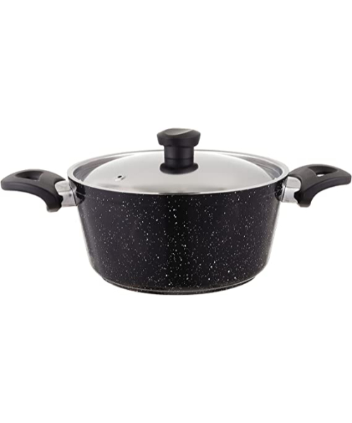Londra Granite Cooking Pot with Stainless Steel Lid 24 cm - Black