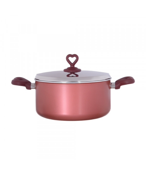 Nouval Lovely Heart Teflon Cooking Pot 26 cm -Dark Red