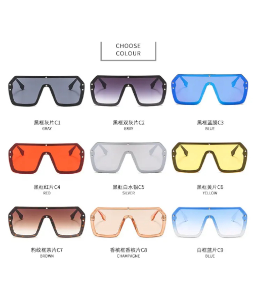 نظارة شمس  اطار مربع كبير للجنسين - اسود 