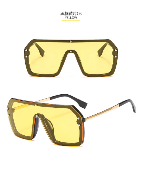 نظارة شمس  اطار مربع كبير للجنسين - اصفر 