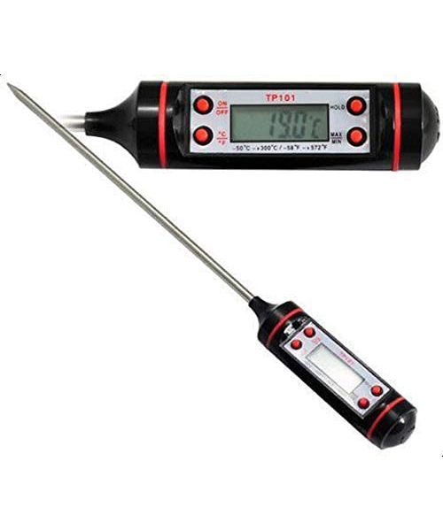 Digital Food Thermometer with Stainless Steel Sensor - Black