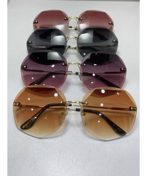 Rimless Diamond Cutting Lens Eye Sunglasses UV400 Protection Oversized For Women - Black