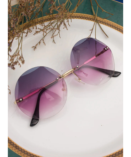 Rimless Diamond Cutting Lens Eye Sunglasses UV400 Protection Oversized For Women - Purple  Pink