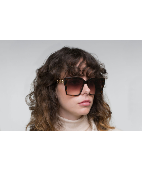 Frame Square Chain Arm Eye Sunglasses Fashion Oversized For Women - Brown