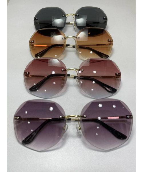Rimless Diamond Cutting Lens Eye Sunglasses UV400 Protection Oversized For Women - Brown