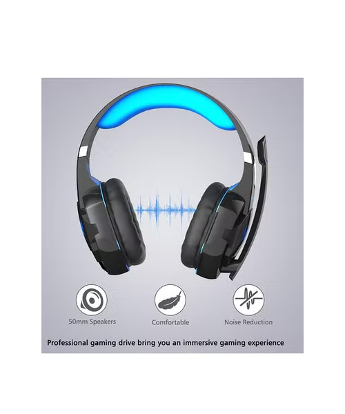 سماعة للألعاب سلكية فوق الاذن مع ميكروفون لكافة الاجهزة -أزرق اسود LX-G2000 
