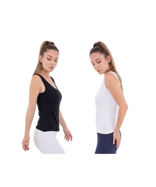 Mesery Set of 2 Pieces Round Neck Sleeveless Basic Slim Under Shirts for Women - Black White