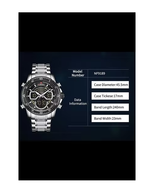 NAVIFORCE Casual Digital Stainless Steel Round Analog Watch For