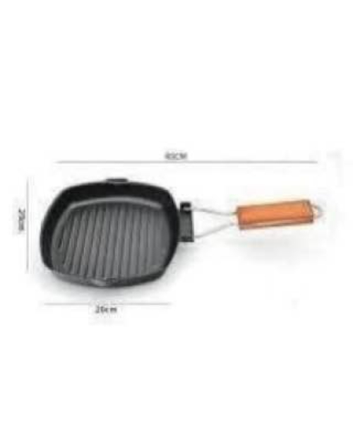Grill Pan Nonstick Square With Folding Wooden Handle 24*28 cm