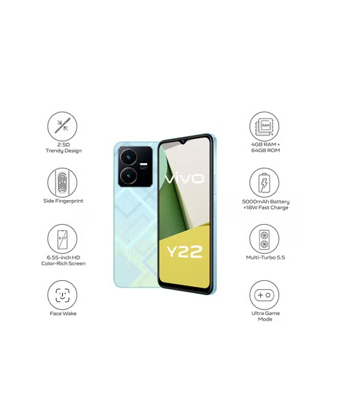 Vivo Y22 Dual SIM 4G LTE 64 GB 4 GB Ram Smartphone - Metaverse Green