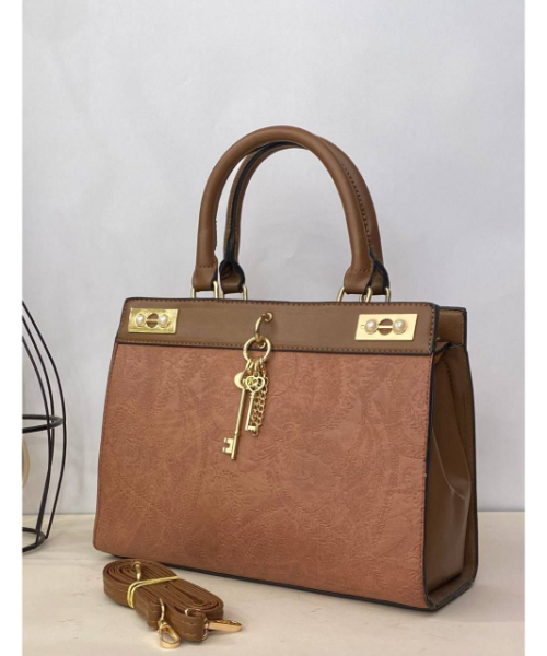 Shoulder Bag With Gold Accessories Solid For Women - Brown