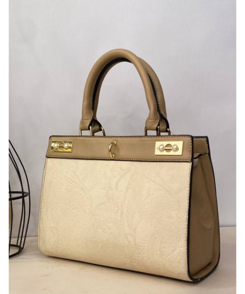 Shoulder Bag With Gold Accessories Solid For Women - Beige