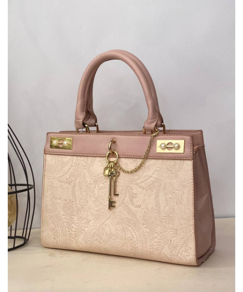 Shoulder Bag With Gold Accessories Solid For Women - Light Pink