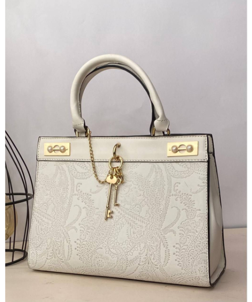 Shoulder Bag With Gold Accessories Solid For Women - White
