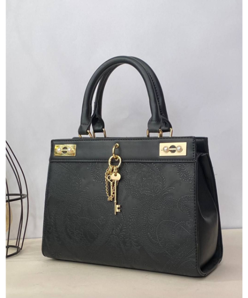 Shoulder Bag With Gold Accessories Solid For Women - Black
