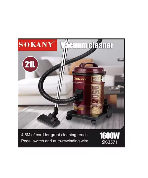 sokany 1600 W 21 Liter Wet Dry Drum Vacuum Cleaner - Multicolour SK-3571