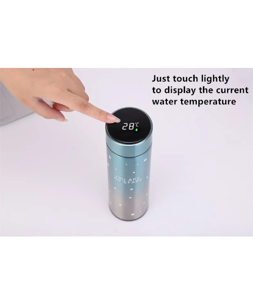 Thermal Mug Flask Stars Healthy Stainless Steel 304 Digital Touch  500 Ml - Light Blue Silver